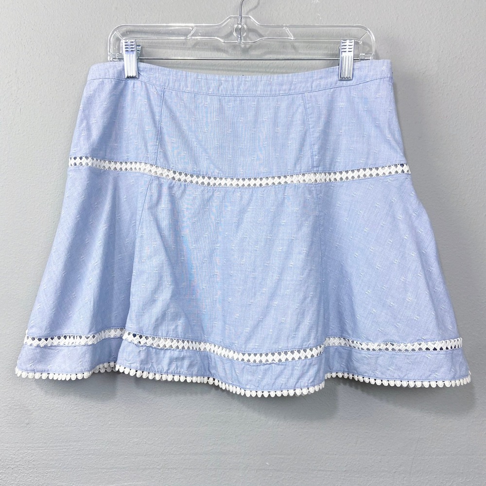 White House Black Market‎ Skirt Size 8 Blue Crochet Trim Mini Cottagecore Preppy